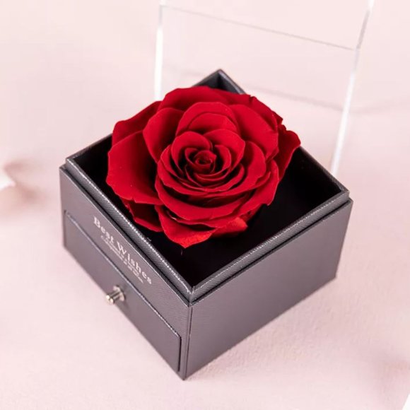 Preserved Rose In a Acrylic Box with Silver Plated October Birthstone Necklace - Picture 9 of 15